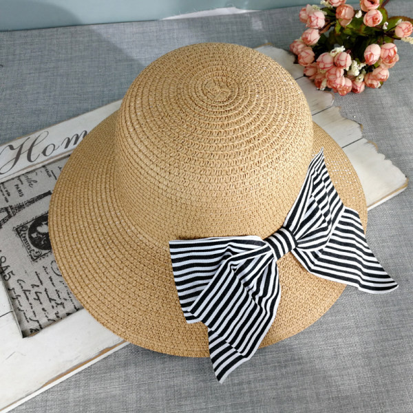 Palarie de dama cu panglica si vizor in dungi