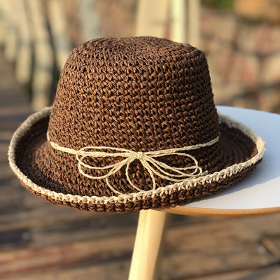 Pălărie de paie pentru femei cu vizor și panglică