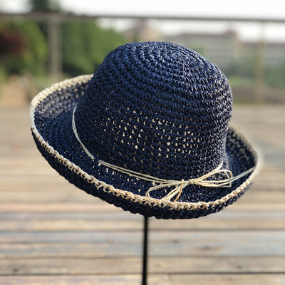 Pălărie de paie pentru femei cu vizor și panglică