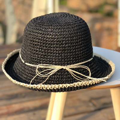 Pălărie de paie pentru femei cu vizor și panglică