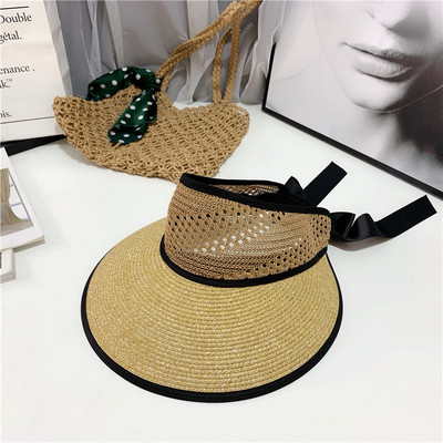 Vizor tip palarie de paie dama cu sireturi