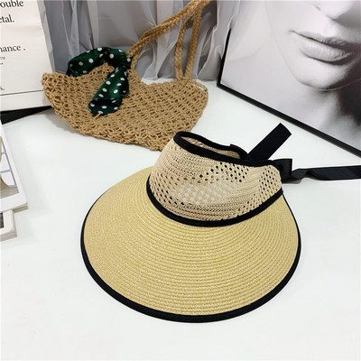 Vizor tip palarie de paie dama cu sireturi