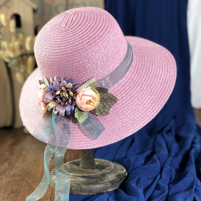 Γυναικείο καπέλο με τρισδιάστατα λουλούδια και κορδέλα