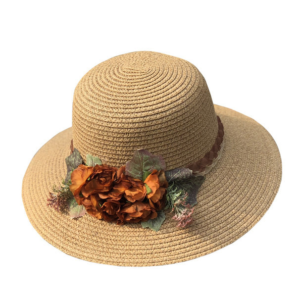 Pălărie de paie pentru femei modernă cu flori