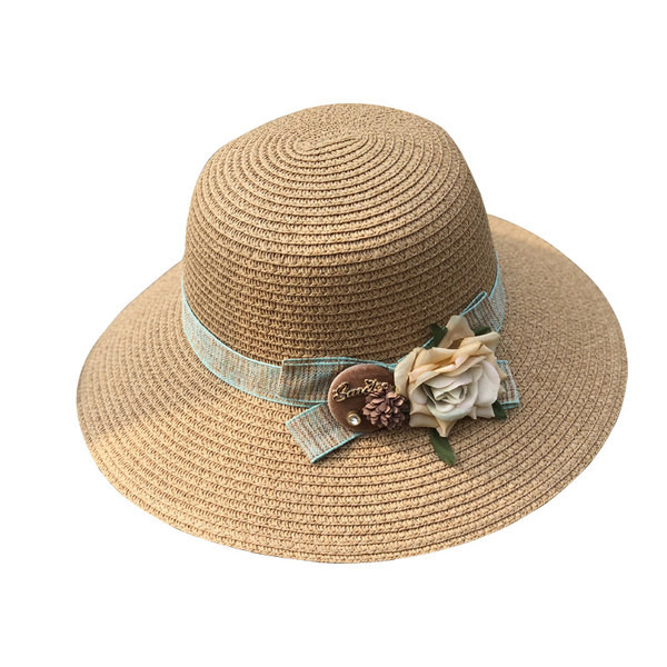 Palarie de dama de vara decorata cu flori si vizor
