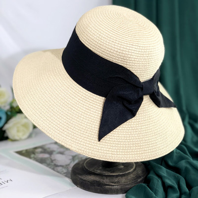 Palarie de plaja dama cu panglica neagra