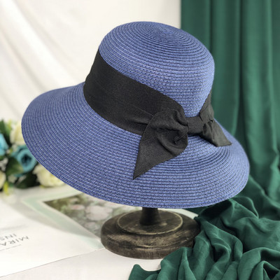 Palarie de plaja dama cu panglica neagra