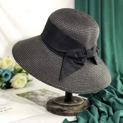 Palarie de plaja dama cu panglica neagra