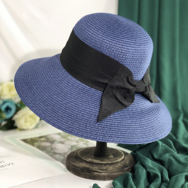 Palarie de plaja dama cu panglica neagra