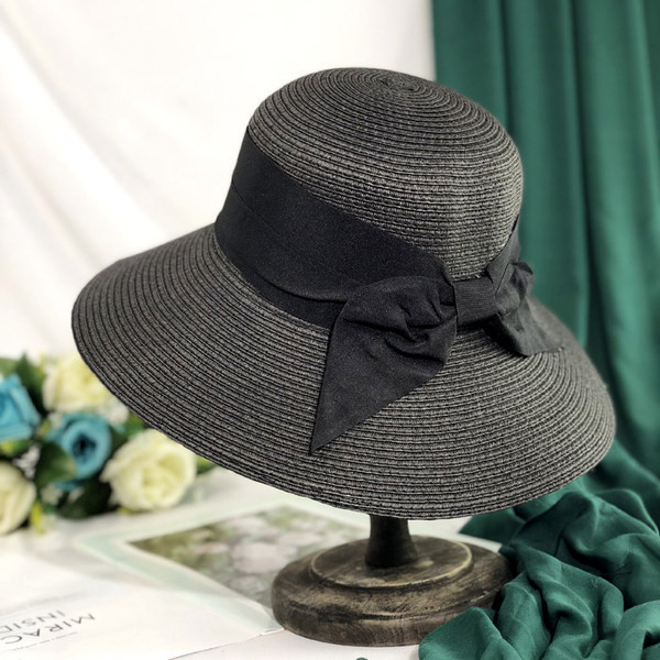 Palarie de plaja dama cu panglica neagra