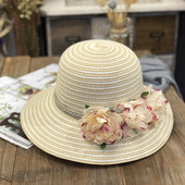 Pălărie de paie pentru femei cu flori 3D
