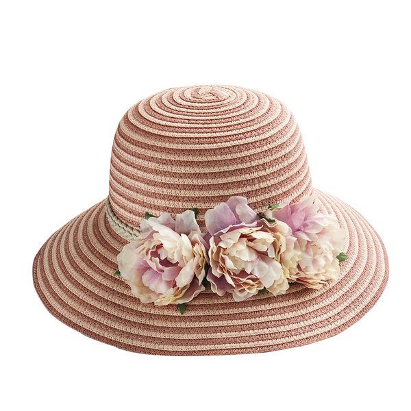 Pălărie de paie pentru femei cu flori 3D