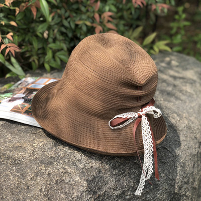 Pălărie de plajă pentru femei cu panglică