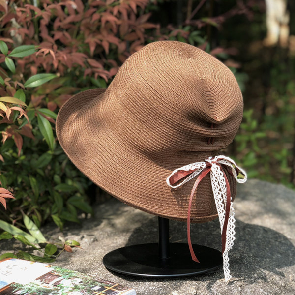 Pălărie de plajă pentru femei cu panglică