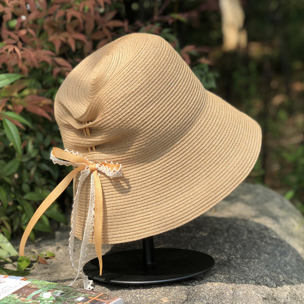 Pălărie de plajă pentru femei cu panglică