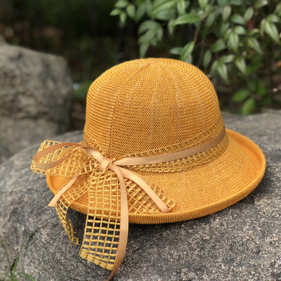 Pălărie de paie pentru femei cu panglică