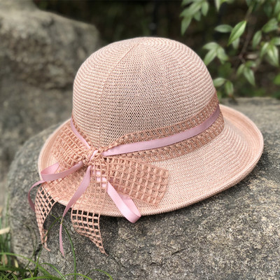 Pălărie de paie pentru femei cu panglică