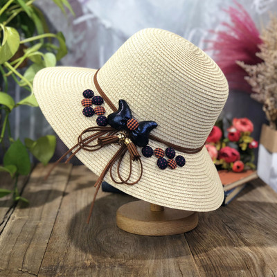 Palarie de plaja dama cu vizor si element 3D