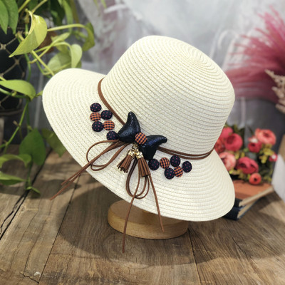 Palarie de plaja dama cu vizor si element 3D