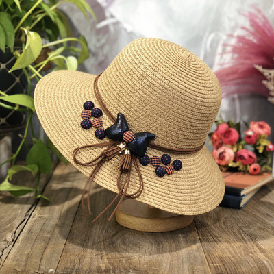 Palarie de plaja dama cu vizor si element 3D