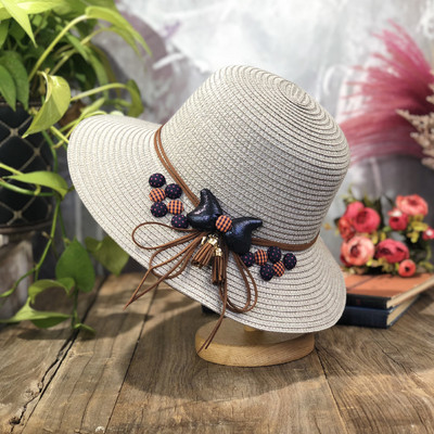 Palarie de plaja dama cu vizor si element 3D