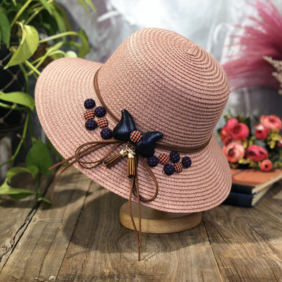 Palarie de plaja dama cu vizor si element 3D