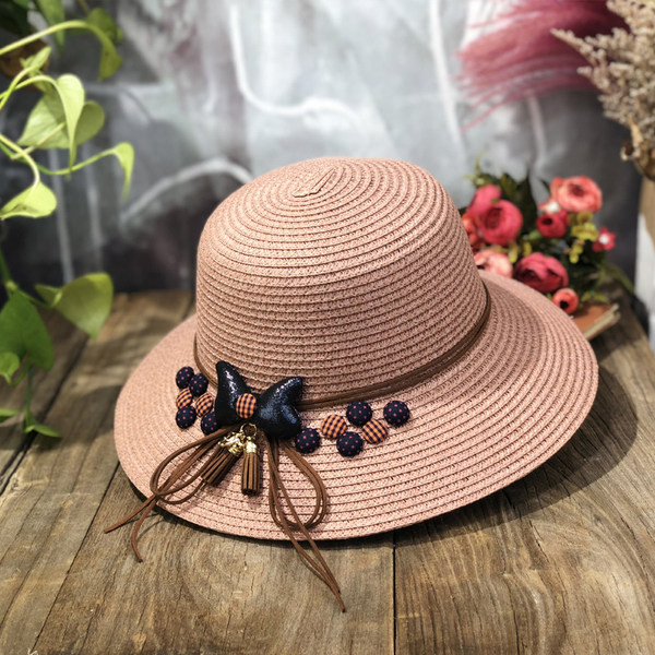 Palarie de plaja dama cu vizor si element 3D