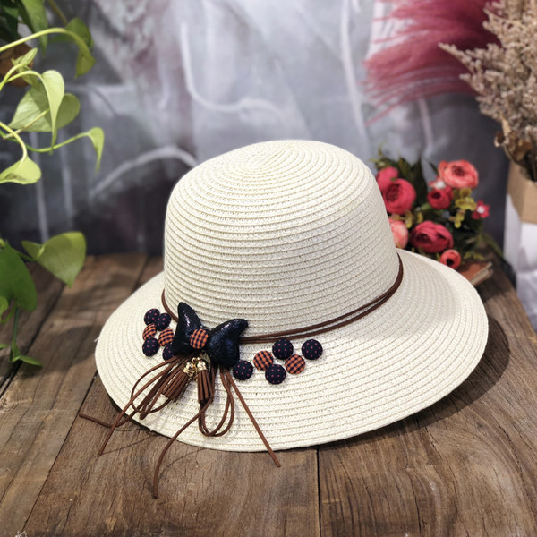 Palarie de plaja dama cu vizor si element 3D