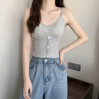 Γυναικεία αμάνικι μπλούζα με κουμπιά και λεπτά τιραντάκια