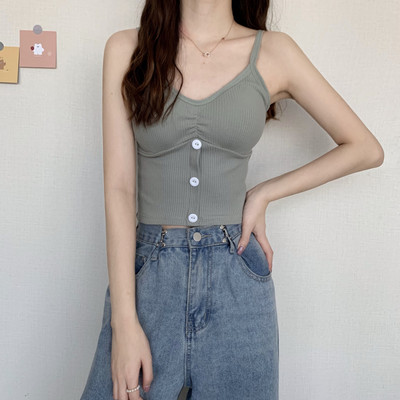 Γυναικεία αμάνικι μπλούζα με κουμπιά και λεπτά τιραντάκια
