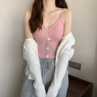 Γυναικεία αμάνικι μπλούζα με κουμπιά και λεπτά τιραντάκια