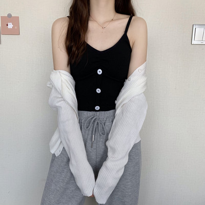 Γυναικεία αμάνικι μπλούζα με κουμπιά και λεπτά τιραντάκια