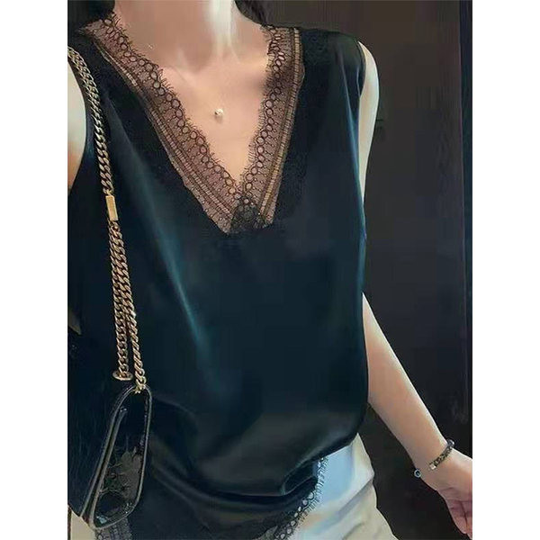 Maieu lat cu dantelă și decolteu spitz