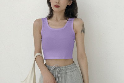 Κοντή γυναικεία αμάνικι μπλούζα με στρογγυλή λαιμόκοψη σε διάφορα χρώματα