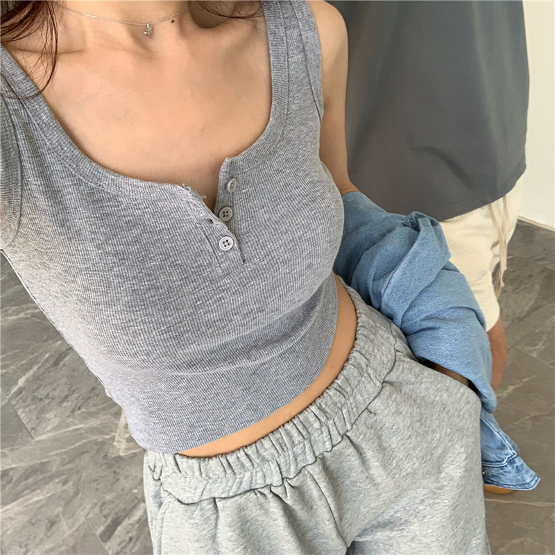 Moderna ženska majica bez rukava s gumbima i četvrtastim izrezom - četiri boje