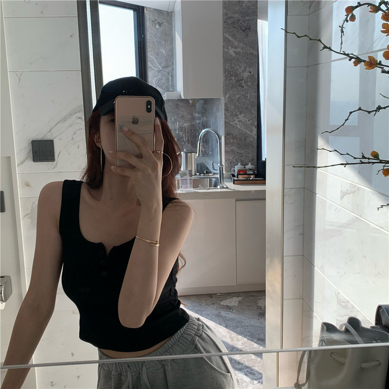 Moderna ženska majica bez rukava s gumbima i četvrtastim izrezom - četiri boje