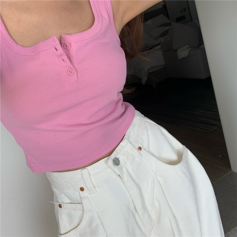 Moderna ženska majica bez rukava s gumbima i četvrtastim izrezom - četiri boje