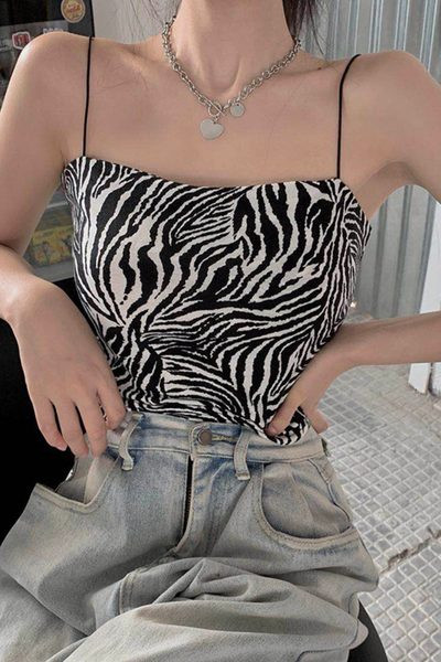 Maieu scurt de damă cu bretele subțiri și imprimeu animal