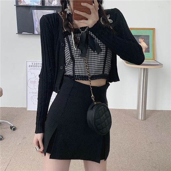 Bustiera dama in carouri cu panglica alb-negru