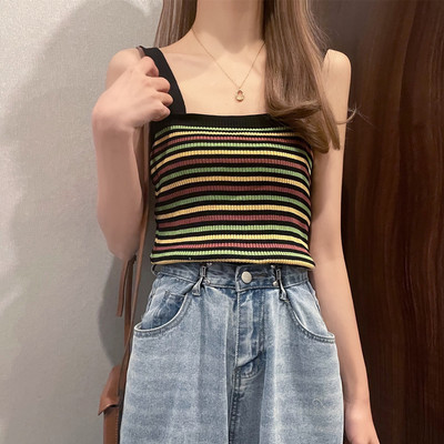 Maieu de damă în dungi, cu bretele largi și decolteu pătrat