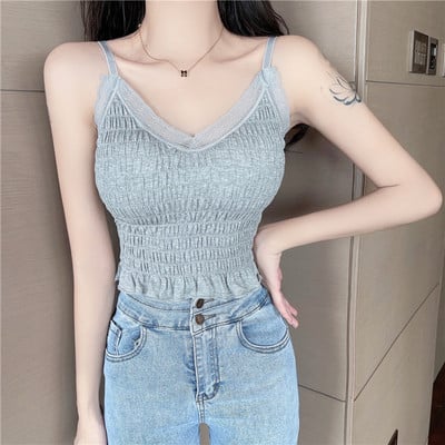 Maieu de damă elastic cu decolteu spitz și bretele subțiri