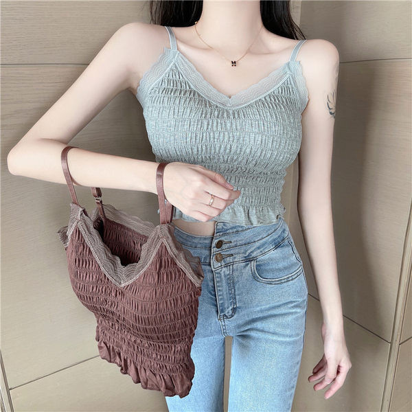 Maieu de damă elastic cu decolteu spitz și bretele subțiri