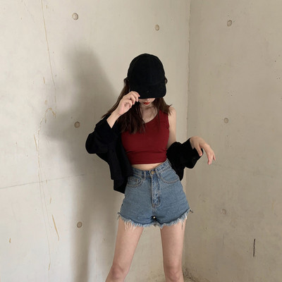 Top casual de dama scurt cu decolteu rotund