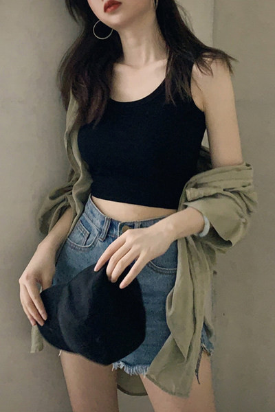 Top casual de dama scurt cu decolteu rotund