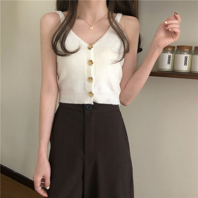 Proljetna majica bez rukava od tankog pletiva s gumbima