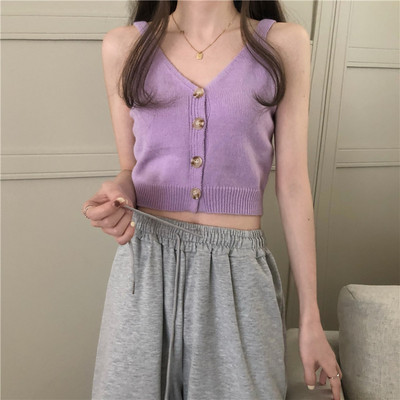 Proljetna majica bez rukava od tankog pletiva s gumbima