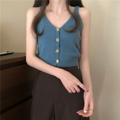 Proljetna majica bez rukava od tankog pletiva s gumbima