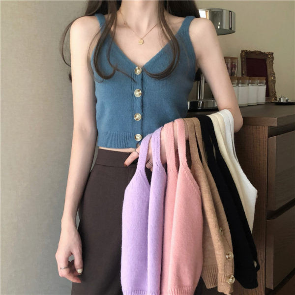 Proljetna majica bez rukava od tankog pletiva s gumbima