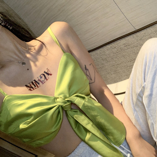 Bustiera dama cu bretele subtiri de culoare verde