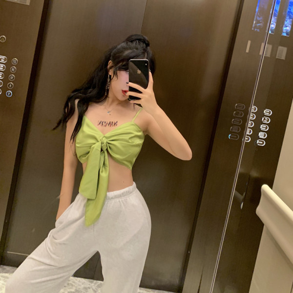 Bustiera dama cu bretele subtiri de culoare verde